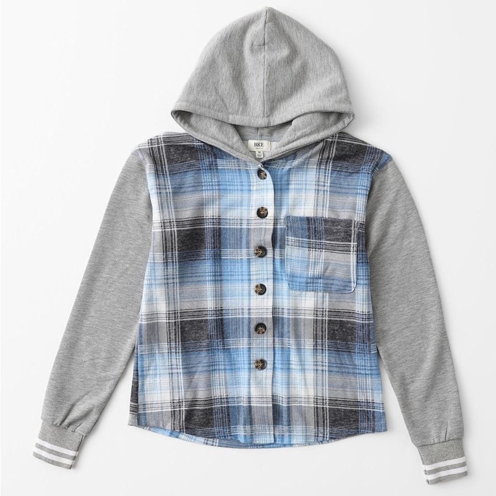 BKE/Buckle youth girls flannel hooded shirt, NWOT